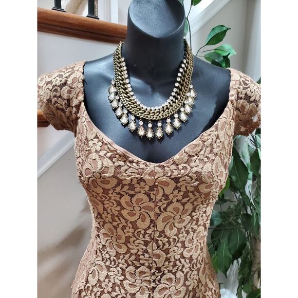 Goodtime USA Brown Polyester Sweetheart Neck Short Sleeve Formal Maxi Dress S - Picture 6 of 12